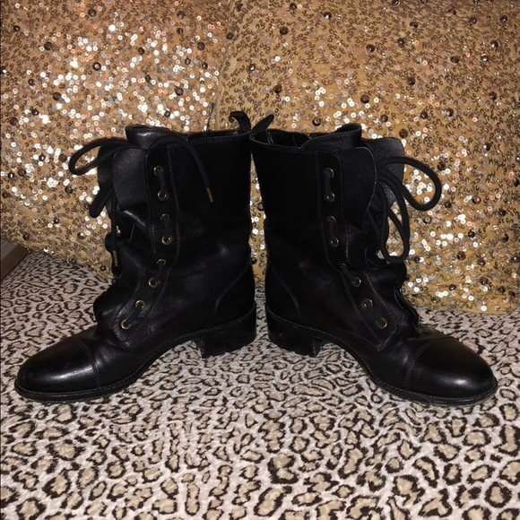 Valentino Black & Gold Moto Combat Boots 36.5 - Picture 2 of 4